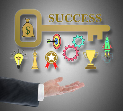 Business success concept levitating above a hand