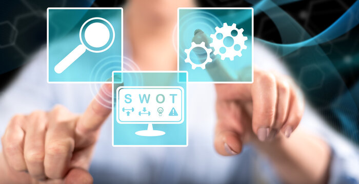 Woman touching a swot concept