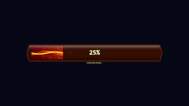 A digital loading bar showing zero percent progress on a dark screen