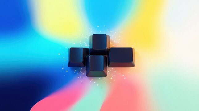 Four dark keyboard keys on colorful gradient