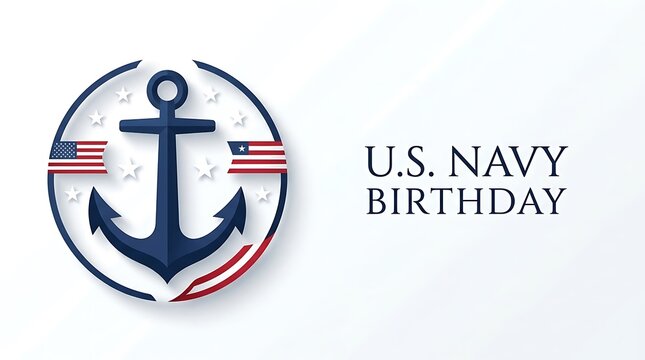 Us navy birthday celebration graphic with anchor and american flag elements isolated on white background