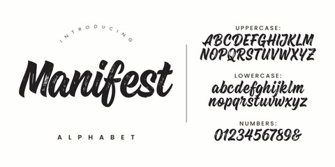 Manifest script calligraphy brush font style uppercase lowercase alphabet letters design vector © happy
