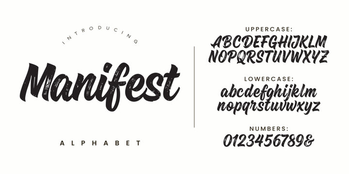 Manifest script calligraphy brush font style uppercase lowercase alphabet letters design vector