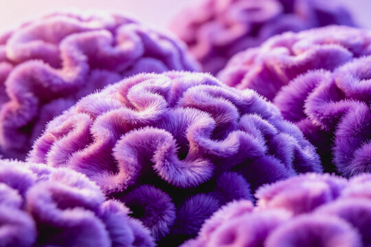 A macro shot of fluffy purple celosia cristata flowers, showing their unique ruffled texture and vibrant hue.