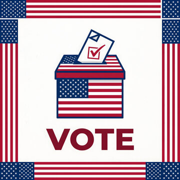 USA election ballot box with vote paper and patriotic flag border