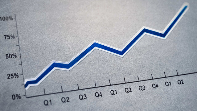 Electric blue growth chart showing quarterly business performance on neutral background