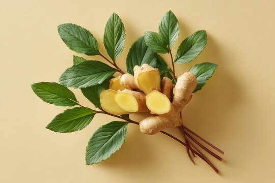 Fresh Ginger Root with Mint Leaves