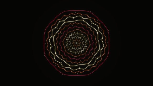 Abstract Warm Crimson Gold Glowing Zigzag Wavy Sacred Geometry Mandala Motion Background