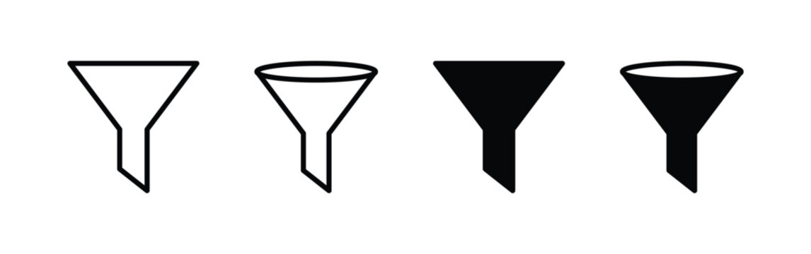 Minimal funnel and filter outline glyph icons collection