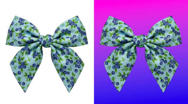 Light blue floral bow with berry pattern decorative ribbon