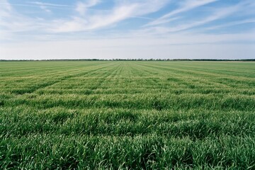 Obraz premium The Green Field at Distant Horizon Under Clear Blue Sky