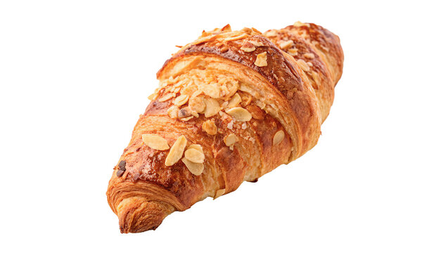 Delicious freshly baked golden flaky french croissant confectionery pastry isolated on transparent background