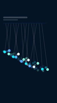Vertical 9:16 animated pendulum row audio drifting phases in cyan and teal on a dark background. Seamless looping 4K motion graphics in portrait format for reels, shorts, stories and music videos, wit