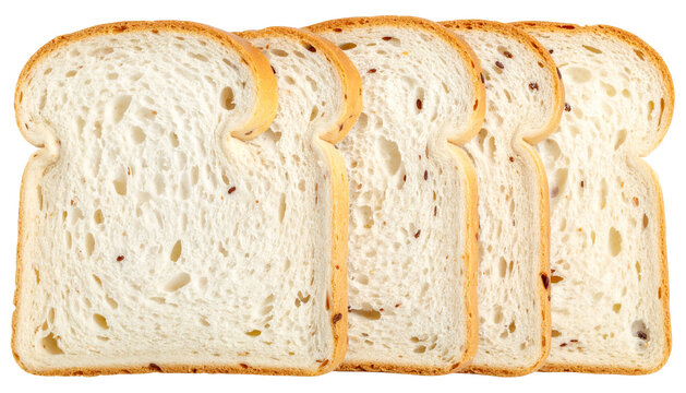 Four slices of seeded, white bread, arranged side-by-side, macro shot