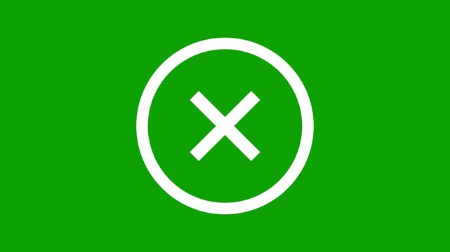 white cross mark check symbol on green screen background. Incorrect wrong decision, rejection cancel icon motion graphics video footage for video editing.