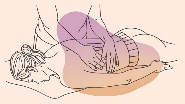 Lower back massage and lumbar spine treatment. Chiropractic care and pain relief therapy. Physical therapist massaging lower back of a woman lying on a table
