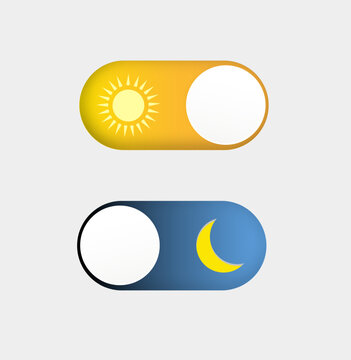 Day and night mode. Dark mode and light mode. Modern button set. Material design switch button. Vector