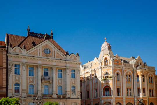 Historic Art Nouveau style buildings in Liberty Square (Trg slobode) in Novi Sad, Serbia