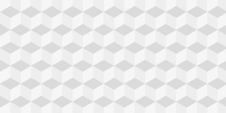 Abstract white and gray style minimal blank cubic. Geometric pattern illustration mosaic, square and triangle wallpaper. Seamless cube technology business concept.