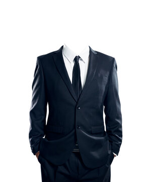 Business suit on headless body white background