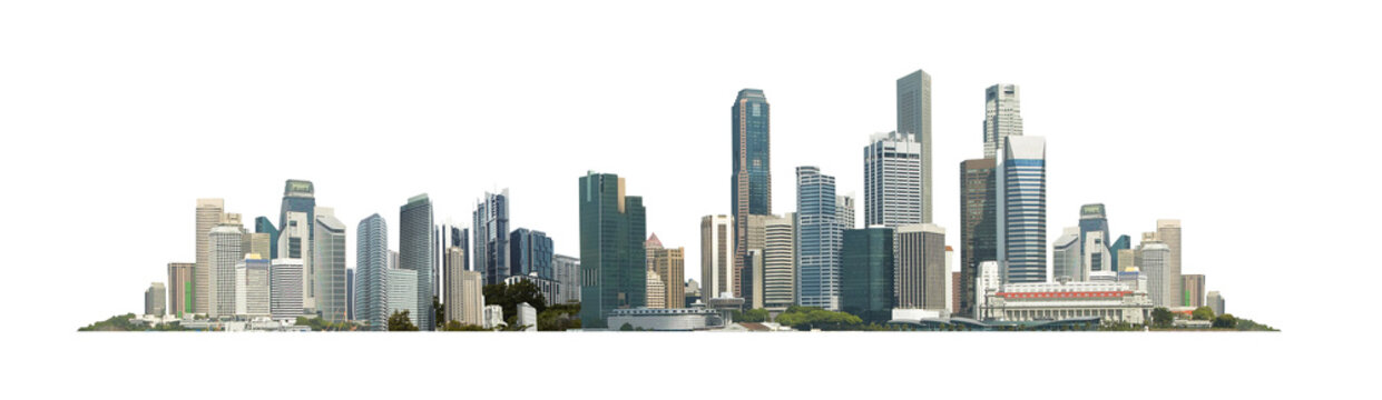 City skyline with modern skyscrapers on a transparent alpha background