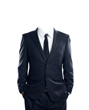 Business suit on headless body transparent background