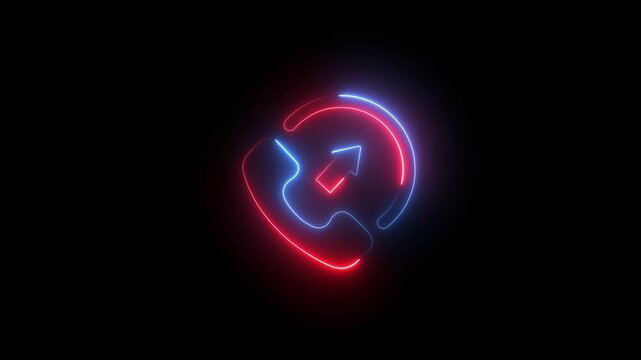 Neon glowing red and blue outgoing call telephone icon animation on black background. Call forwarding, phone dialer, telecommunication connection, futuristic UI motion graphic element.