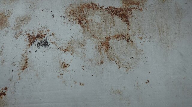 Weathered Silver Metal Surface with Peeling Paint and Rust Forming an Irregular Pattern