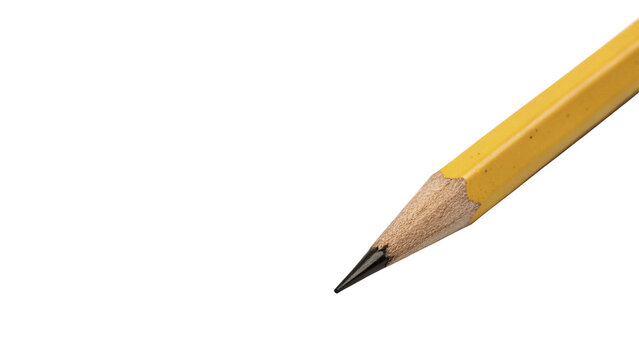 Single sharp wooden graphite pencil with eraser tip isolated on transparent background