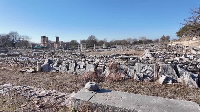 Ancient Ruins at archaeological area of Philippi, Eastern Macedonia and Thrace, Greece