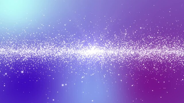 パープルとブルーのグラデーション背景の中央を流れる白い光粒子帯とスターダストの背景イラスト素材 / White light particle stream and stardust background on purple and blue gradient