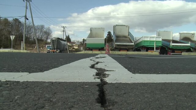 Crack In Road In Aftermath Of Massive Earthquake In Japan