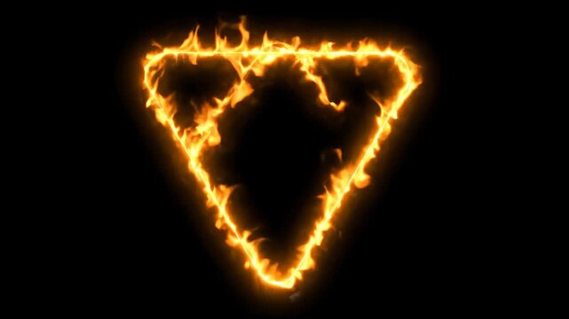 Fiery Triangle Burning Frame With Bright Flames and Sparks on Black Background