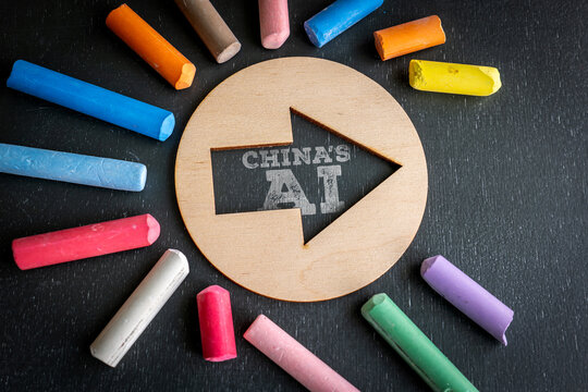 CHINA'S AI Concept with Wooden Arrow and Colorful Chalk