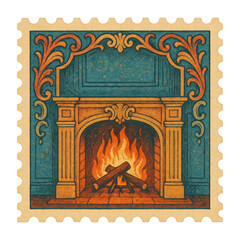 Obraz premium PNG Vintage fireplace stamp illustration
