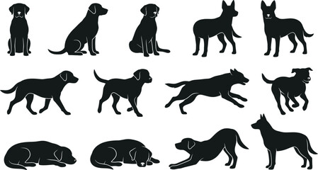 Obraz premium Dog Silhouettes in Various Poses with Clean Background Vector Illustration