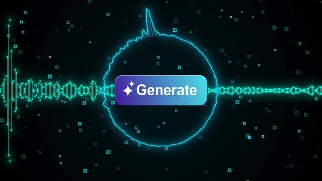 Glowing Generate button sound wave, AI voice generation, audio creation tools