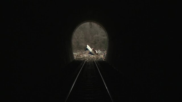 View Inside Tunnel Of Damaged Railway In Aftermath Of Tsunami In Japan