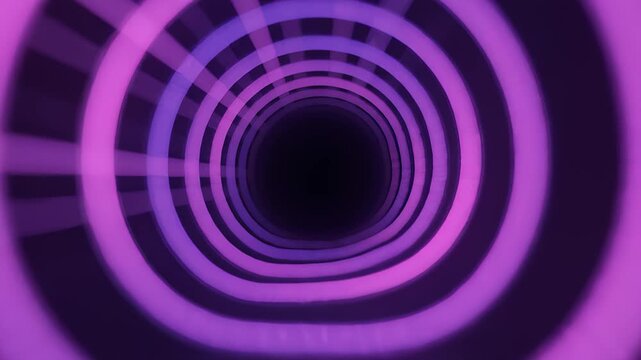 Futuristic Glowing Purple Neon Light Tunnel Moving Forward Through Digital Cyber Space