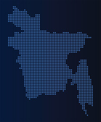 Obraz premium Bangladesh map made of blue diamond pattern dots on a dark background