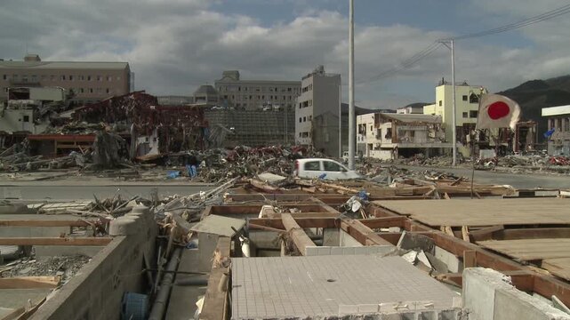 Destroyed Downtown Area In Aftermath Of Tsunami In Japan