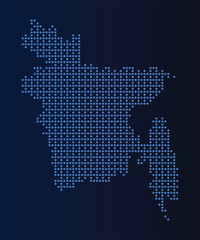 Fototapeta premium Bangladesh map made of blue dots on a dark background for digital