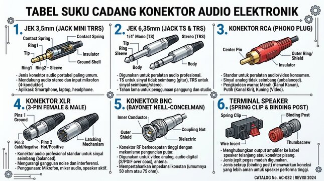 Creative Diagram of Audio Electronic Connector Types Detailed Breakdown of 6 Common Audio Jacks with Labels and Uses