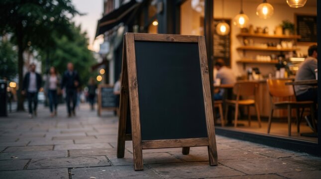Empty wooden framed sandwich board menu for advertising food and drink specials.