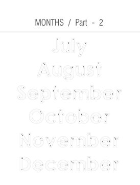 Tracing Worksheet For Kids - Months Part -2