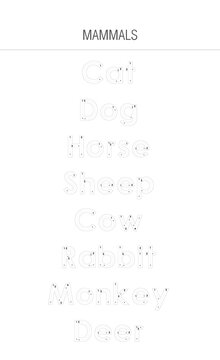 Tracing Worksheet For Kids - Mammals
