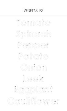 Tracing Worksheet For Kids - Vegetables