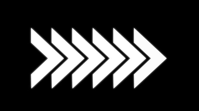 White arrow moving right on Black background.4k video animation
