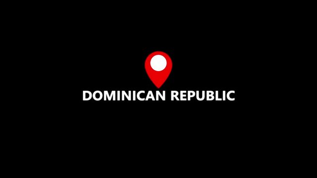 Dominican Republic Map Pin With Country Label On A Deep Black Background.