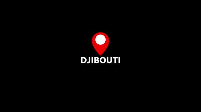 Minimal Djibouti location graphic featuring a vivid red map pointer above the country name, suitable for geography, travel, navigation, and educational media.